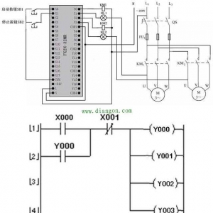 多重输出控制的PLC线路与梯形图